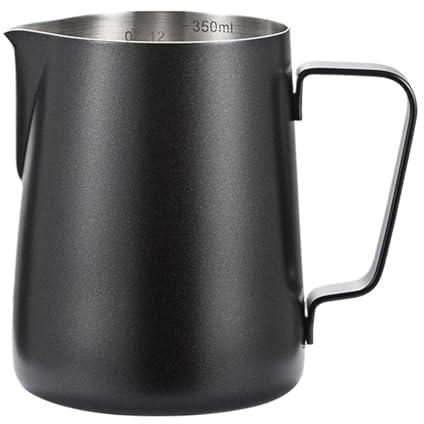 Jarra De Leche De Acero Inoxidable Jarra for espumar leche Barista, accesorio for jarra for, tarros de acero inoxidable, Espumador, tirador café, taza flores(600ml,Black)