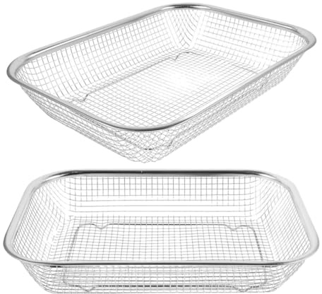 HANABASS Colador de Verduras de Cocina 2 Piezas, Cesta de Drenaje Rectangular de Acero Inoxidable, Tamaño Pequeño 30x22 Cm, Cesta Coladora Multifuncional para Fregadero y Escurrir Frutas