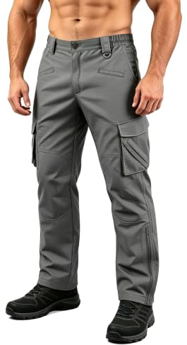 ZITY Pantalones de Trabajo para Hombre, Pantalones tácticos Cargo Senderismo con Cintura elástica montañismo para Exteriores con múltiples Bolsillos