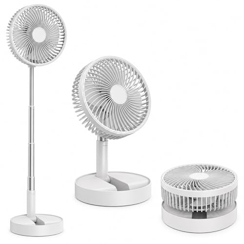 Ventilatore Pieghevole Senza Fili, 2 in 1 con Altezza Regolabile, Ventilatore da Tavolo/Pavimento con 4 Velocità, Ventilatore Portatile Ricaricabile USB per Casa, Ufficio, Viaggi, e Campeggio