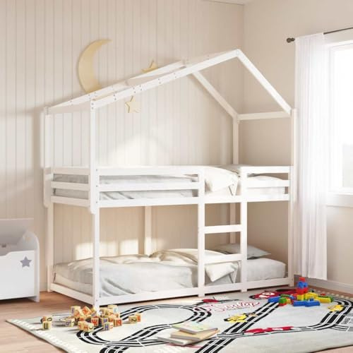 Runheo Techo para cuna de madera de pino maciza, color blanco, 203 x 80,5 x 142 cm, con lado abierto como accesorio para somier y soporte para colchón, conector estable y protección antideslizante