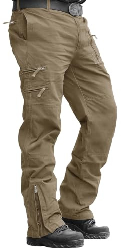 MAGCOMSEN Mens Embroidery Athleisure Outdoor Cotton Loose Cargo Pants For Camping Travelling, Khaki, 32