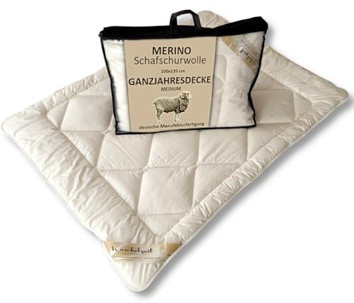 Meivita Merino Schafschurwolle Kinder Steppdecke in 100x135 cm Ganzjahresdecke Steppbett Made in Germany
