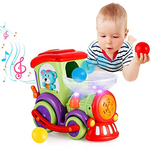 VATOS Baby Spielzeug Eisenbahn Zug- Elektrischer Musikzug mit bewegenden Farbbällen fährt automatisch, Kinderspielzeug Geschenk Mädchen Junge ab 1 2 Jahre, Lernspielzeug ab 18 Monaten