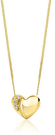 OROVI - Cadena de oro con colgante en forma de corazón con 4 diamantes naturales brillantes en una montura de garra, collar clásico atemporal en oro blanco y amarillo de 18 k, Oro, Diamante