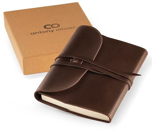 Antony Olivier Real Leather Journal | A5 Writing Notebook and Travel Diary | Unlined Premium Quality Paper | Refillable | For Men, Women, Students | Classic Vintage Brown - (21 x 16 cm)