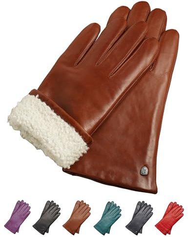 AKAROA ESTD 2019 Lederhandschuhe Damen MIA, Touchscreen Funktion, italienisches Leder, Futter aus original Neuseeland Lammfell, 4 Größen S - XL