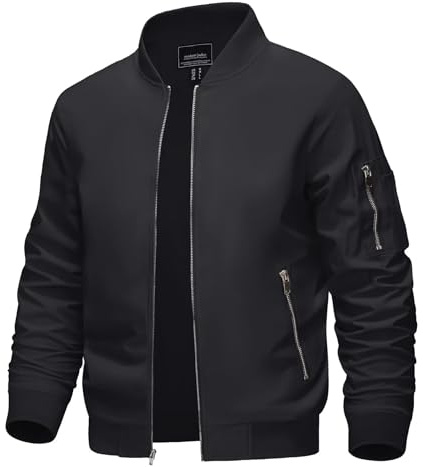 KEFITEVD Herren Bomberjacke Sommer Leichte Winddichte Übergangsjacke College Blouson mit Rundhalsausschnitt und Reißverschlusstaschen