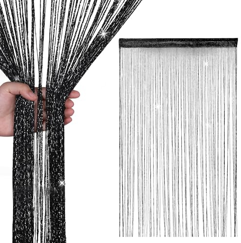 WedDecor Black Glitter Fringe Panel String Curtain 200x90cm