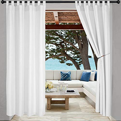 LORDTEX Indoor/Outdoor Vorhänge – wasserdichte Schlaufen-Top-Terrassenvorhänge, Sonnenschutz, Set mit 2 Paneelen, wärmeisoliert, Vorhang für Veranda, Pergola, Cabana, Pavillon, 132,1 x 304,8 cm, weiß