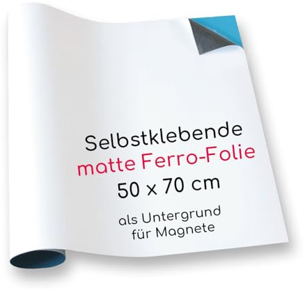 Magstick Ferrofolie selbstklebend 50 x 70 cm Haftgrund für Magnete - mag231 | Flexibler Haftgrund für starke Magnete, Eisenhaltige Folie weiß beschichtet für Büro, Schule, Präsentationen, Stärke 0,6 mm