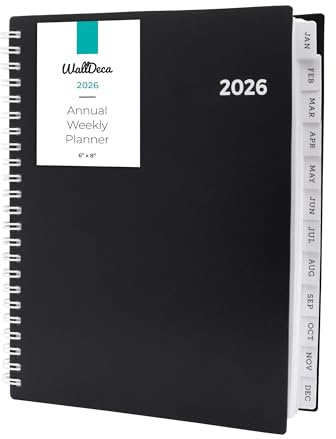 WallDeca 2026 Diary, Agenda Planner With Weekly And Monthly View, Daily Agenda Book And Yearly Planners Calendar Book, Spiral Bound With Tabs, Notes, Goals And Holidays (20 x 15 cm)