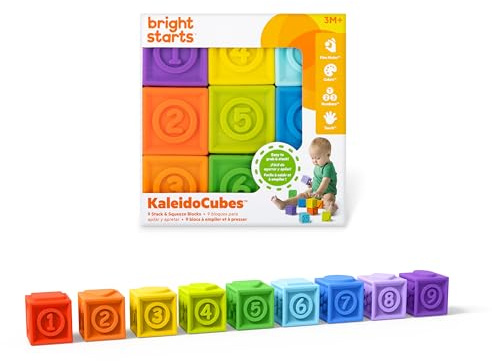 Bright Starts, Babybausteine, KaledioCubes, Blöcke zum Spielen, Baden oder für unterwegs, mit Zahlen, Tieren und Farben, leicht zu greifen und reinigen, mehrfarbig