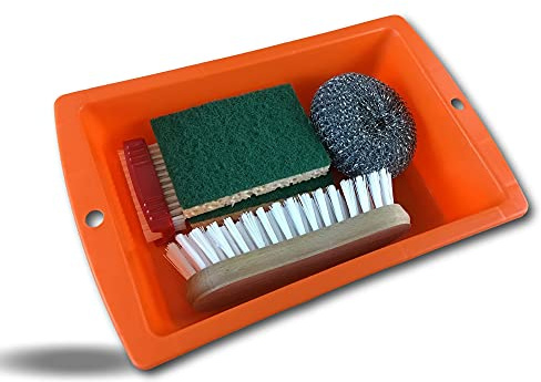 KIBROS Reinigungs-Set für den Haushalt, 1 Behälter mit 3 Litern, vielseitig einsetzbar, 1 Nagelbürste Double 2 125 x 90 mm, 1 Seite Scotch Brite | 1 Schwamm aus Stahl rund NETKIT7C