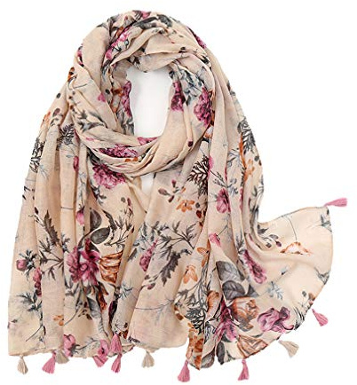 KAVINGKALY Boho Écharpe pour Femmes Écharpe Imprimée Florale Légère Mode Écharpes à Franges Enveloppes Châle(Floral I)