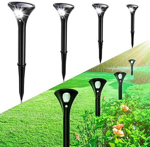 ARTINABS Luci Solari da Esterno Impermeabili Con Sensore di Movimento, Faretti Solari 2 Modalità di Luminosità, Fino a 120 Ore, Lampade Solari da Giardino per Piscina, Cortile, Vialetto (4) | Impermeabile IP65, 2 modalità di luce, batteria 1500mAh fino a 120h, facile installazione wireless per giardino