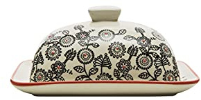 Tranquillo Butterdose mit floralen Prints aus Keramik, 19 x 13 x 8,5 cm