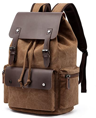 Vintage-Rucksack aus Segeltuch, lässiger Tagesrucksack, Reiserucksack für Damen und Herren, Laptop-Rucksack, College, Schultasche, Outdoor, Wandern, Camping, coffee
