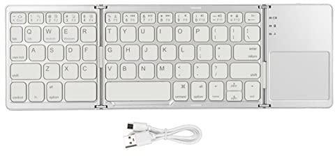ciciglow Tastiera Bluetooth Pieghevole con Touchpad, 63 Tasti Tastiera Wireless Portatile Tastiera Pieghevole Tascabile Ricaricabile USB per IOS, Windows, Android(Bianco argento)