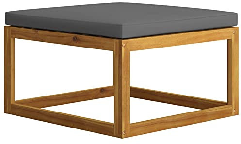 Gecheer Fußhocker mit Dunkelgrauem Polster Gartenhocker Sitzhocker Fußbank Hocker Holzhocker Garten Balkon Terrasse 68 x 68 x 29 cm (B x T x H),Massives Akazienholz mit Ölfinish, Stoff
