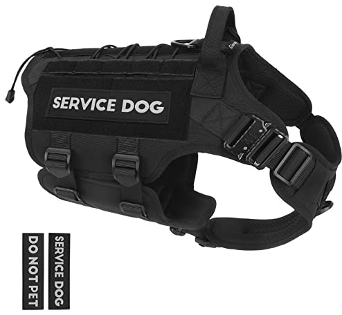 Petnanny Tactical Dog Harness Service Vest for Large Dogs Black L