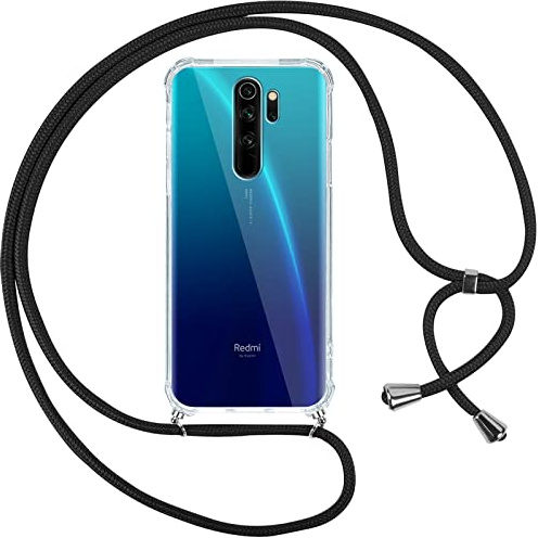 Pnakqil Cover per Xiaomi Redmi Note 8 Pro con Cordino, Trasparente Custodia con Laccio Tracolla Cellulare Girocollo Collana Protettiva per Redmi Note 8 Pro 6.53, Nero
