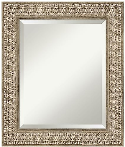 Amanti Art Silver Bathroom Mirror for Over Sink, 26x22 Trellis Silver Rectangle Vanity Mirror, Small Traditional Wood Frame, Hangs Horizonally and Vertically, Bathroom Wall Decor, Beveled Edge