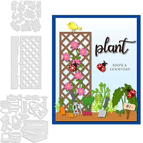 GLOBLELAND Garden Tools Cutting Dies Metal Plants Fence Die Cuts Embossing Stencils Template for Paper Card Making Decoration DIY Scrapbooking Album Craft Decor