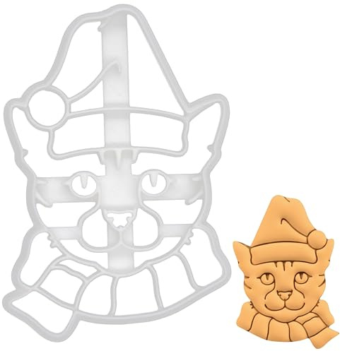 BAKERLOGY Christmas Cat Head Cookie Cutter - Detailed Biscuit Cutter Design for Baking and Crafts, Ideal on Fondant, Dough, Clay