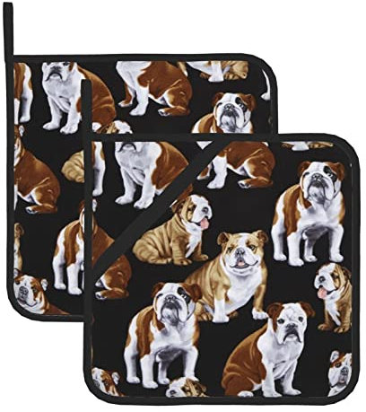 Englische Bulldoggen, quadratisch, 2 Stück, hitzebeständig, Topflappen für Küche, Backen, Kochen, Grillen