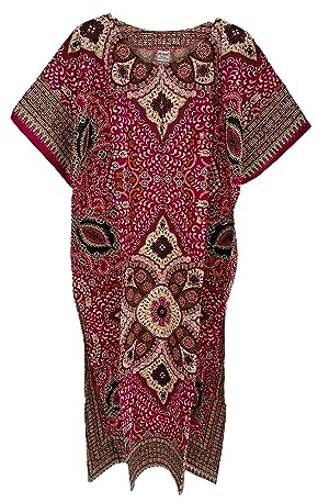 Vestido largo de caftán para mujer, 100 % algodón, estampado africano, talla única, suelto, estilo holgado, para la playa, rosa, Altoa única