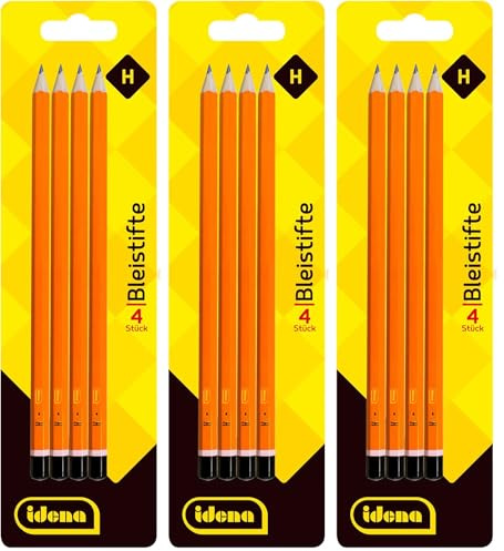 Idena 20014 - Bleistift, Härte H, 4 Stück, grau (Packung mit 3)