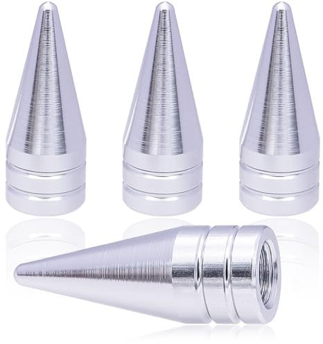 MEAJOO 4PCS Spiked Shape Tire Valve Stem Caps, Aluminum Alloy Spike Wheel Tire Valve Stem, Universal for Cars, SUV, Trucks, Bikes, Motorcycles, Bicycles(Silver)