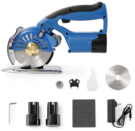 VEVOR Tragbarer Stoffschneider 150 W, Elektrischer Industrieller Stoffschneider, Klingengröße: 100 mm, Max. Schnittdicke: 27 mm, Drahtlose Stoffschere aus Legierter Stahl Ideal für Tuch, Stoff usw.