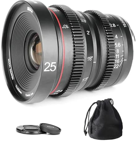 Meike 25mm T2.2 Grande apertura Messa a fuoco manuale Prime Mini obiettivo cinematografico a bassa distorsione per Fujifilm Fuji X-Mount fotocamere X-H1 X-Pro2 X-E3 X-T1 X-T2 X-T3 X-T10 X-T20 X-A2