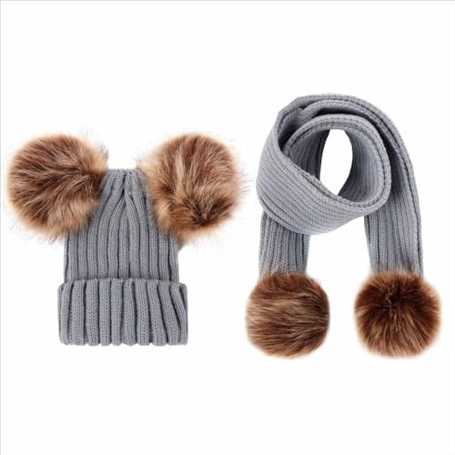 Bestickte Mütze und Schal mit Namen personalisiert mit Geburtstagsgeschenk, bestickte Babymütze und passender Schal (grau)