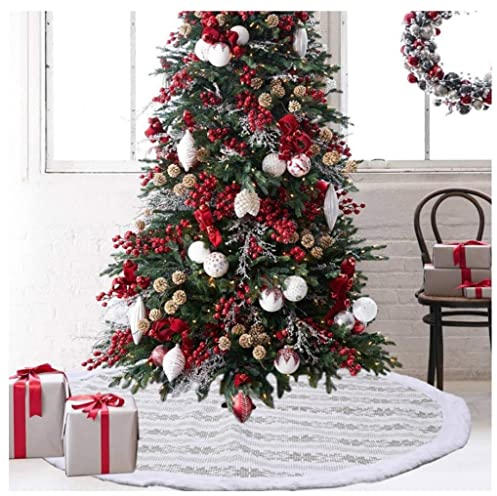Weihnachtsbaum Kleid, Weihnachtsbaum, Weihnachtsbaumrock, Dekoration Basisbodenmatte, 48 Zoll grau Plaid Flanellbaum Rock graue Schneeflocken Stricken Aufkleber Urlaubsbaum -Dekoration Dekoration (Far