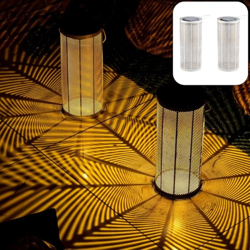 Marrakesch 2er Set Solarlaterne für außen mit Henkel aus Metall 30cm Groß | Skandinavische Outdoor Solar LED Laterne Bamba Weiss IP65 Wasserdicht als Gartendeko Deko