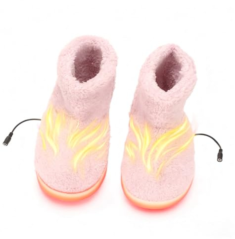 Tissting Heated Warming Booties, Electric Heated Foot Warmer USB Charging Soft Foot Heater Booties Rechargeable Plush Warming Shoes Heating Slippers(Pink)
