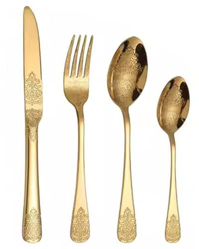 Dinntty Ensemble D'argenterie en Or avec Boîte, 24 Pièces, Couverts en Acier Inoxydable Miroir, Ensemble De Couverts avec Cuillère, Couteau Fourchette