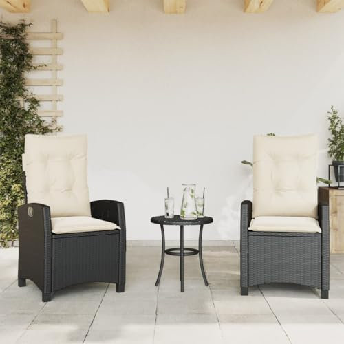 SECOLI 2X Gartenstuhl Hochlehner Verstellbar Gartenstühle hochlehner Rattansessel Outdoor Gartenmöbel Stühle Gartenmöbel Set mit 2 Sessel-Schwarz und Creme-2 STK