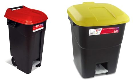 Tayg EcoTayg 120 - Contenedor de residuos con pedal, Rojo, 120 l & Tapa Amarilla Contenedor de residuos 50 litros con Pedal, Base Negra (430015)