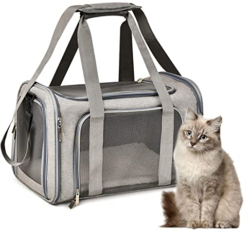 Miyacare Transporttasche für Katze Hund, Faltbare katzentasche Transportbox, Hundetasche Tragetasche mit Einstellbar Schultergurt, für Mittel Kleine Hund Katze Haustiere im Flugzeug (Grau, M)
