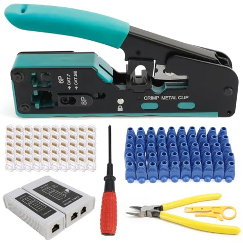 RJ45 Crimpzange Set, Crimpzange RJ45 Stecker Werkzeug, Netzwerk Werkzeug Set für Netzwerkstecker CAT5/CAT6/CAT7