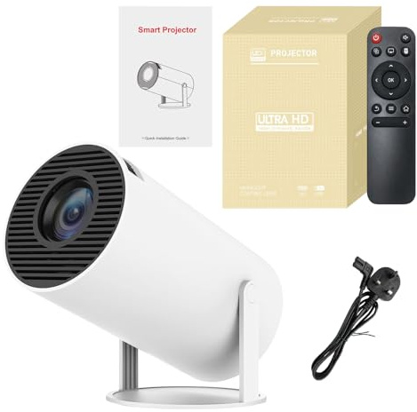 4K Mini Projector with WiFi6, BT 5.0, Android 11, Auto Horizontal Correction, 180° Rotatable, Outdoor Movie Device (White, 160ANSI)