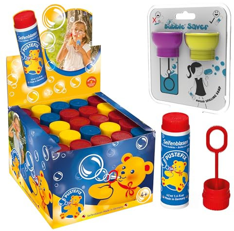 Pustefix Seifenblasen Set I 1 x 25 Klassik 42ml + 2er Pack Bubble Saver I Bunte Rainbow Bubbles Made in Germany I Seifenblasen für Hochzeit, Kindergeburtstag, Standesamt, Polterabend