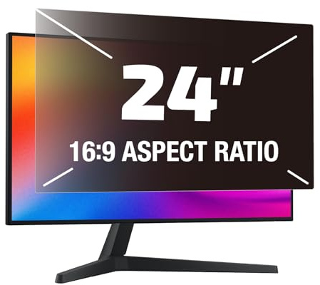 Fluflyer 24 Inch Computer Privacy Screen Filter for Computer Monitor 16:9 Aspect Ratio, Anti Blue Light Glare Removable 24 inch Privacy Screen Protective Film, Anti Glare Filter for PC Monitors