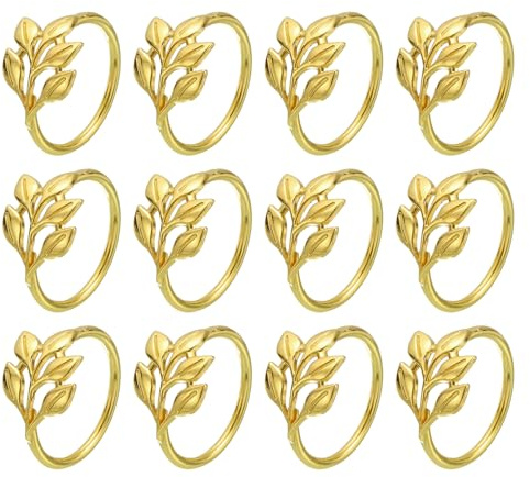 QUARKZMAN 12pz Ring per Tovaglioli a Foglia, Fermatovaglioli da Tavolo Fibbie Tovaglioli per Decorazione Adornamento Matrimonio Festa, Oro