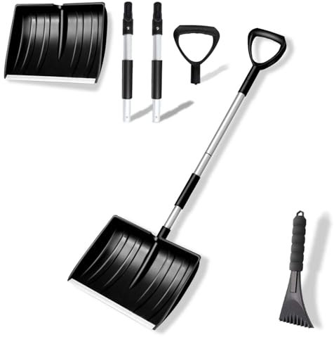 Hmfmdy Schneeschaufel, Große Kapazität Schneeschieber mit ergonomischem Griff, leichtes tragbares abnehmbares Schneeräumwerkzeug für Garten, Camping, Outdoor, Notfall, Schneemannspielen – Schwarz