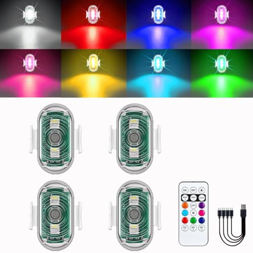Luz estroboscópica LED para drones, USB 8 colores flash LED recargable,adecuado para DJI Mini 4 Pro y todos los accesorios para drones RC. (4 unidades)